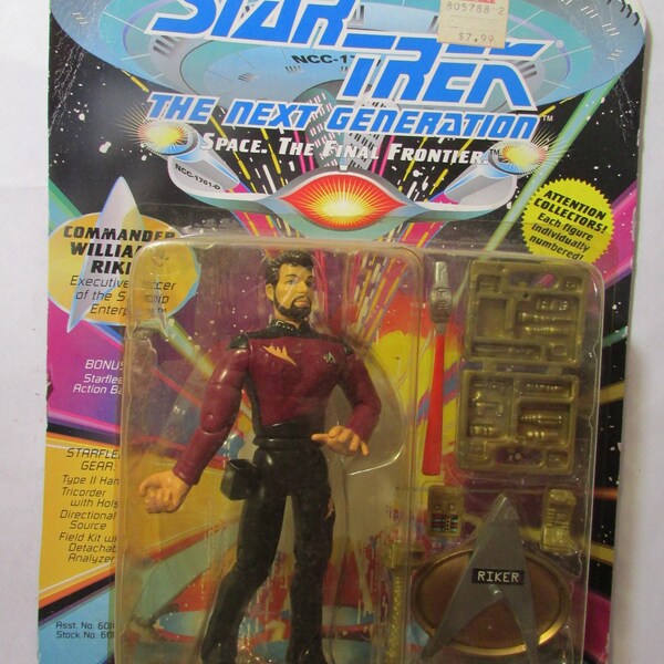 Vintage 1993 Playmates Toys Star Trek the Next Generation Commander William T Riker Action Figure New in Box NIB NIP