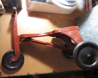 Child's ANTIQUE Wood Metal TRICYCLE Black Metal Wheels Vintage Primitive Toy Ride On Toy Free USA Shipping