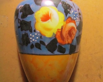 Vintage Hand Made Lusterware Japan Wall Pocket Orange Flowers Blossoms FREE USA Shipping