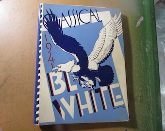 Vintage 1941 Blue & White Classical High School Year Book Springfield Massachusetts Free USA Shipping