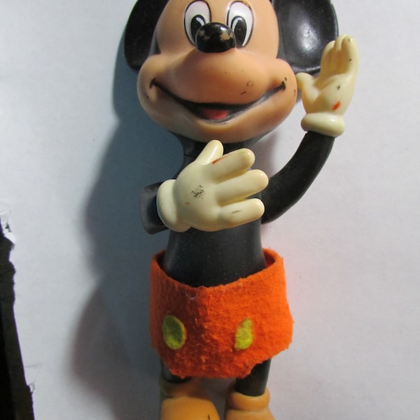 Vintage Disney Mickey Mouse Toy 7" Moveable Arms,Legs, and Head Sqeaky Toy Free USA Shipping