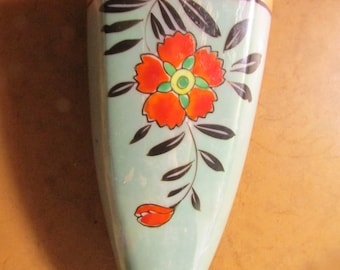 Vtg Peach and Blue Japanese Lusterware Vase Moriage Cherry Blossom Bird 6  Inch 