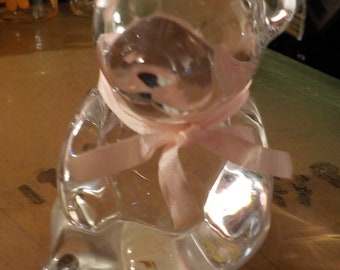 Vintage Clear Glass Lead Crystal Bear Princess House Paperweight Free USA Shipping