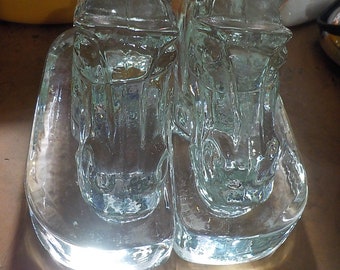 Vintage Horse Head Glass Clear Bookends Free USA Shipping