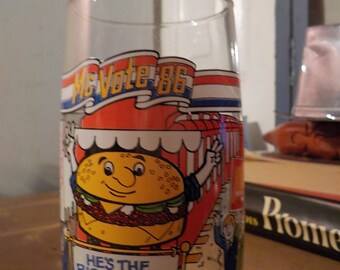 McDonald's McVote Quarter Pounder with Cheese drinking glass Rare 1986 election McDonald's McVote Quarter Pounder with Cheese drinking glass Rare 1986 election