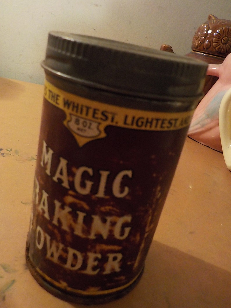 Vintage Magic Baking Powder Advertising Tin Can Full Free USA Shipping