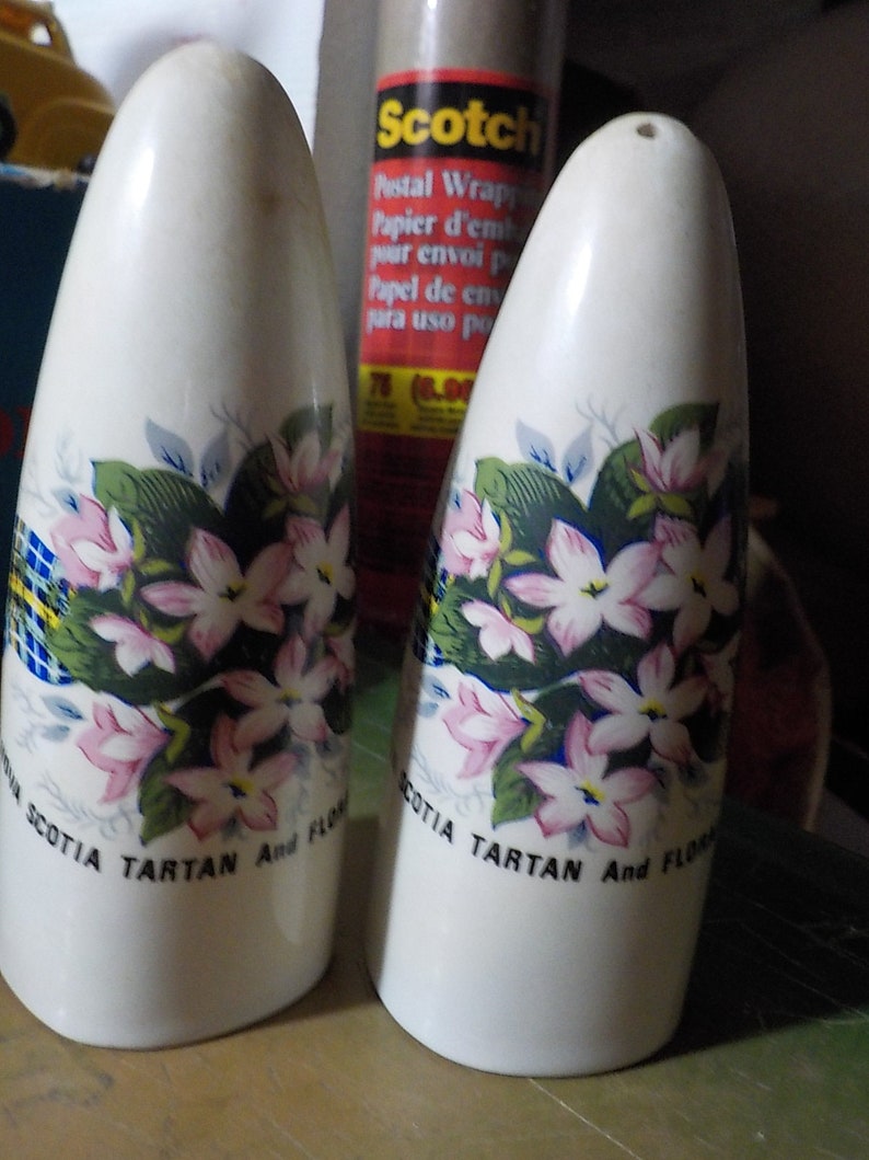 Vintage Salt And Pepper Shakers Nova Scotia Tartan And Floral Etsy