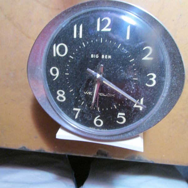 Vintage Westclox Big Ben Alarm Night Stand Travel Clock White Silver 53647 Free USA Shipping