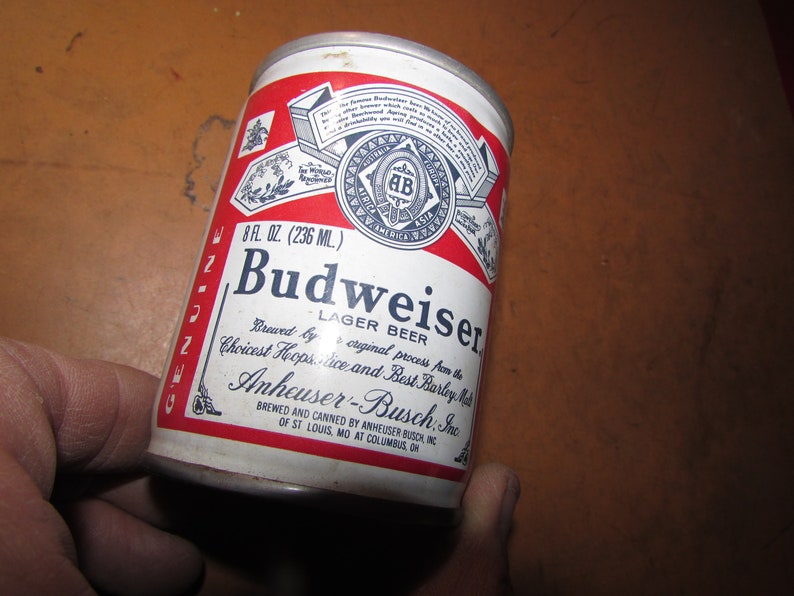 Budweiser 8 Once Beer Steel Tin Aluminum Pull Tab Beer Can Free