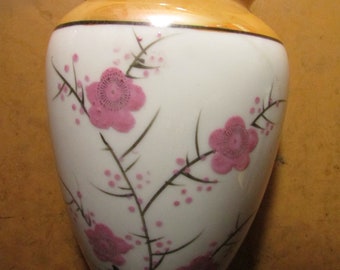 Vintage Lusterware Japan Wall Pocket Orange Pink Flowers Blossoms FREE USA Shipping