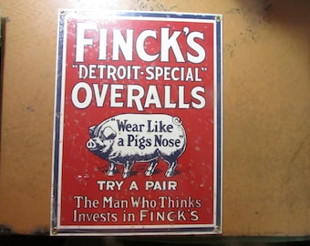 Vintage Finck's “detroit -special”overalls Porcelin Sign in Good