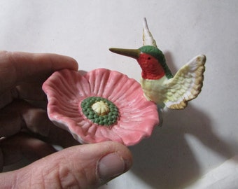 Vintage Hummingbird On Pink Flower Bird Porcelain Figurine Office / Home Decor Free USA Shipping