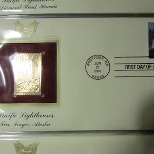 Golden Replicas Of United States Stamps First Day Of Issue Gold Stamp Envelope Pacific Lighthouses Five Finger Alaska