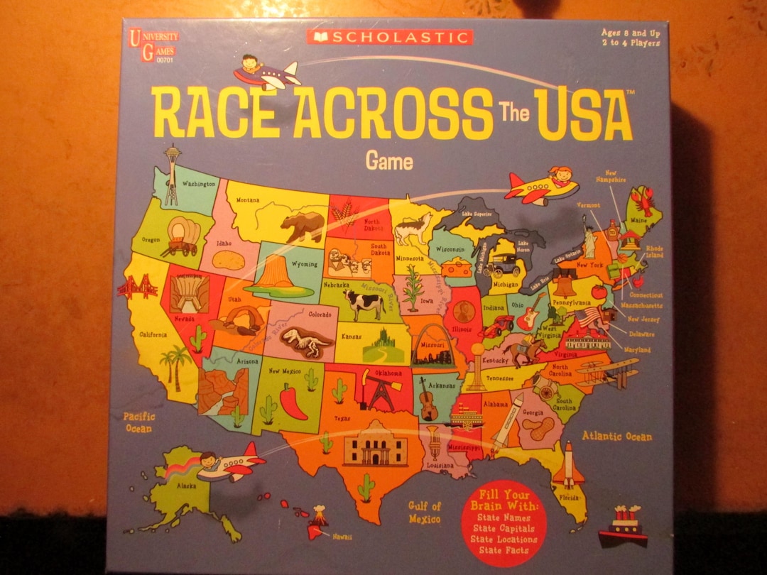 University Games Scholastic Race Across the USA Board Game Complete