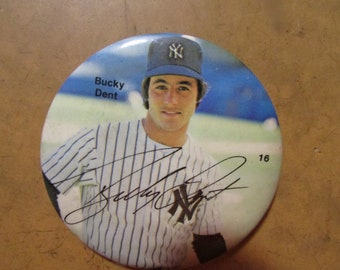 Vintage Bucky Dent New York Yankees 16 Button Pin Back Badge Free USA Shipping