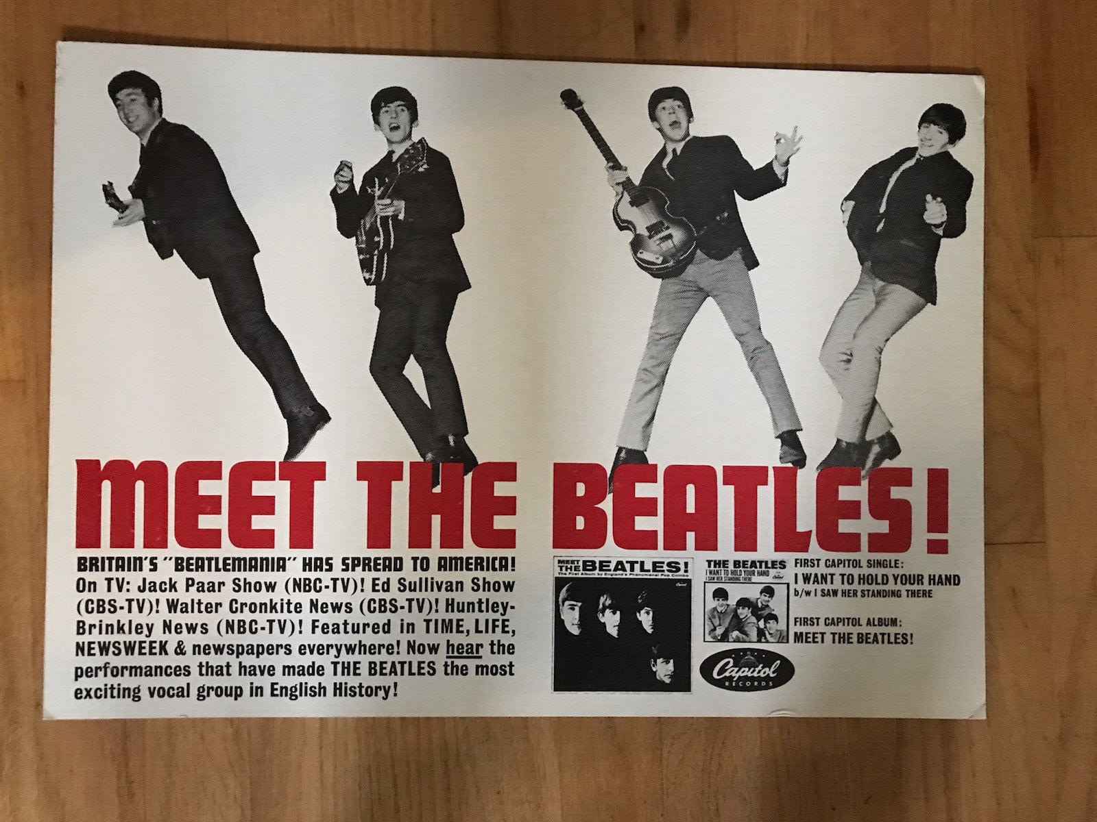 Meet the Beatles Foam Board Backed Poster Repro 14 1/2 X 20 1/2