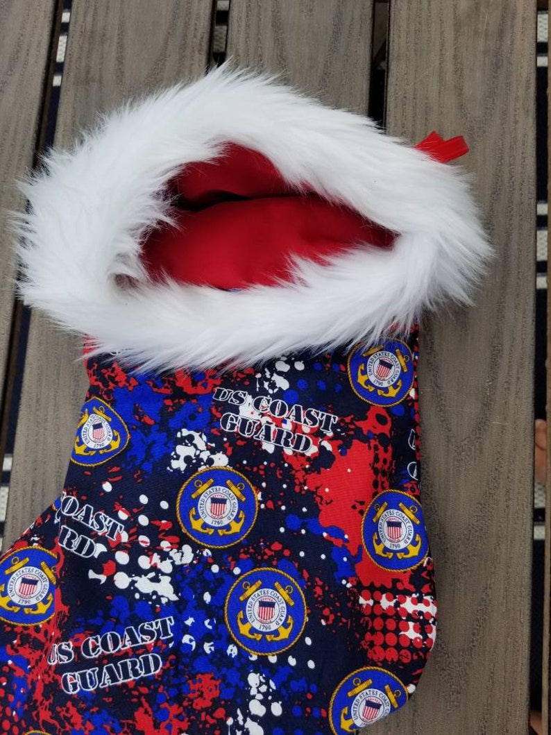 Coast guard military fully lined faux fur trimmed 16 inch Christmas stocking