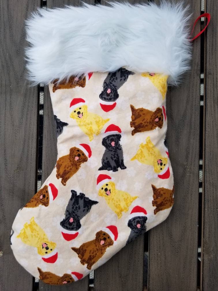 Yellow Lab Stocking 17 Inch Chocolate, Yellow, Black, Lab Labrador, Faux Fur Trimmed, Satin ...