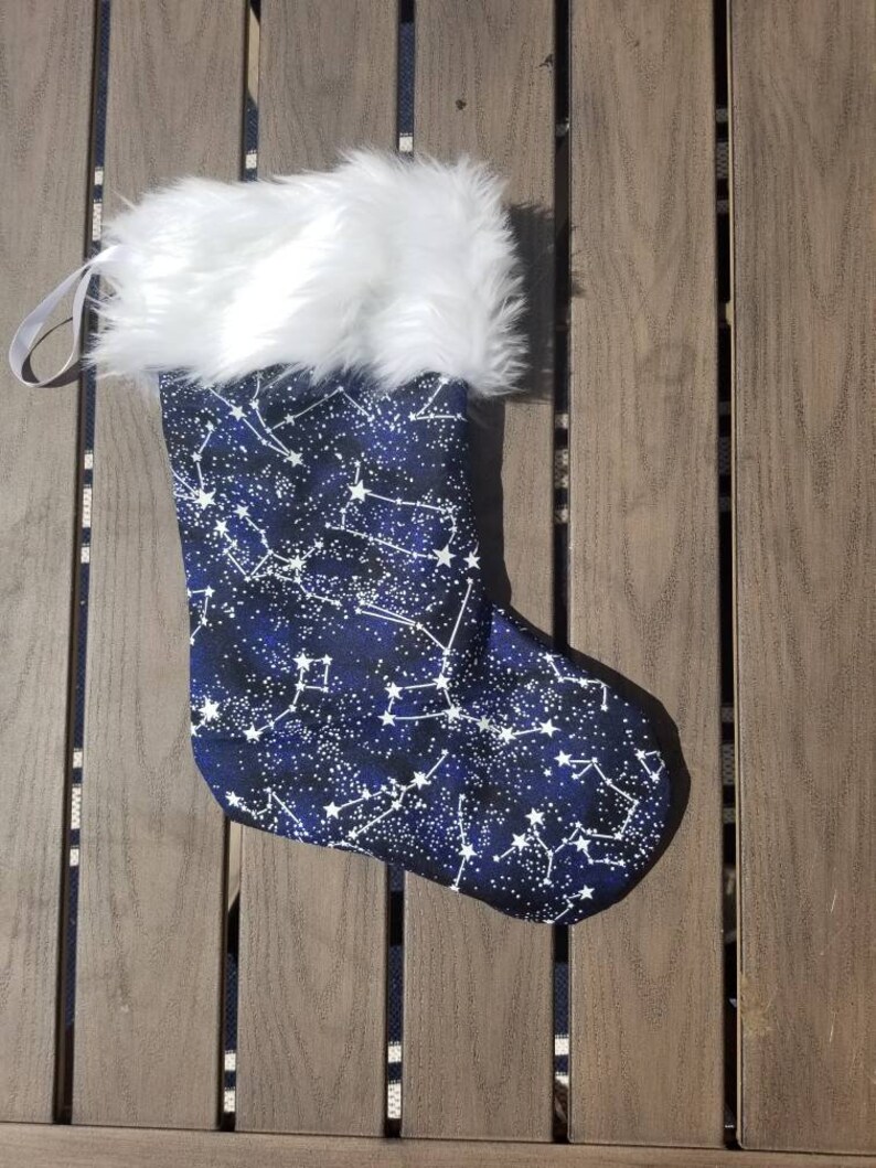 Stocking,Constellation,17 inch,lined faux fur trim, glow in the dark, Christmas image 2