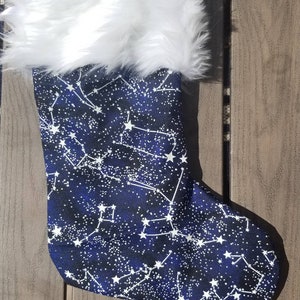 Stocking,Constellation,17 inch,lined faux fur trim, glow in the dark, Christmas image 1