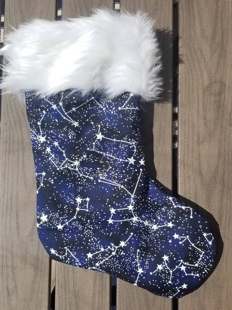 Stocking,Constellation,17 inch,lined faux fur trim, glow in the dark, Christmas image 1