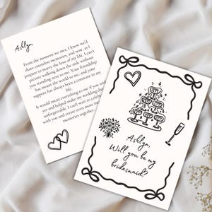 Modelo de cartão de proposta de casamento desenhado à mão para madrinhas/Download instantâneo/Cartão editável e imprimível/Carta de madrinha de casamento escrita à mão