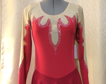 Red Figure Ice Skating Dress: Holiday Show Competition Costume, Adult Small