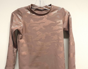 Boys Shiny Copper Camo Figure Skating Shirt: Size 4/5 Dance Top