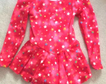 Girls Size 5 Ice Skating Dress: Red Tie-Dye Stars, Competition, Dance