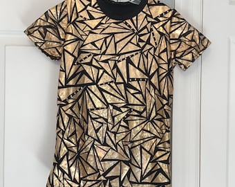 Boys Figure Skating Shirt: Gold Abstract Triangles, Size 10