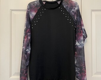 Men's Ice Skating Shirt, Smoky Mesh Sleeves, Crystal Detail, Medium