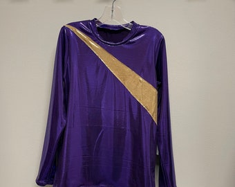 Boys Size 7/8 Purple Mystique Figure Skating Shirt: Gold Swoop Dance Competition