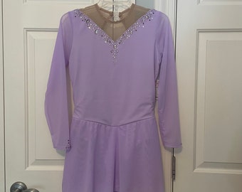 Lilac Purple Crystal Embellished Figure Skating Dress: Adult Medium Ice Dance Costume
