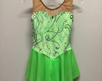 Green Velvet Ice Skating Dress: Child Size 8, Crystals, Pixie Fairy Style