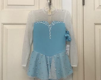 Girls Ice Skating Dress: Light Blue Competition Outfit, Size 6X/7
