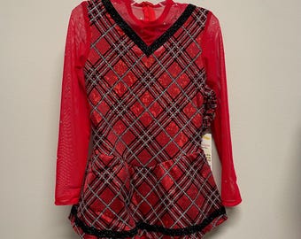 Girls Red Plaid Ice Skating Dress: Size 6X/7 Competition Costume