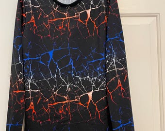 Boys Figure Skating Shirt: Black Lightning Print, Size 12/14 Competition Top