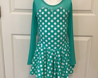 Girls' Size 10 Ice Skating Dress: Mint Green Polka Dot Competition Costume