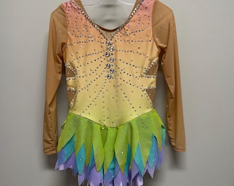 Girls size 8 child medium ice figure skating dress rainbow butterfly fairy style