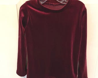 Burgundy stretch Velvet Figure Skating Shirt: Boys Size 10 Dance Top