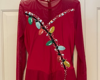 Red Christmas Lights Figure Skating Dress: Adult Large Holiday Show Costume