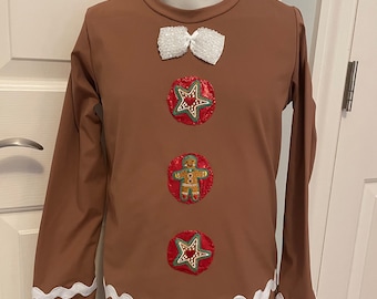 Gingerbread Man Figure Skating Shirt: Child Size 7/8 Holiday Costume