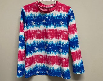 Boys Size 6 Figure Skating Shirt: Patriotic Tie Dye, Long Sleeve