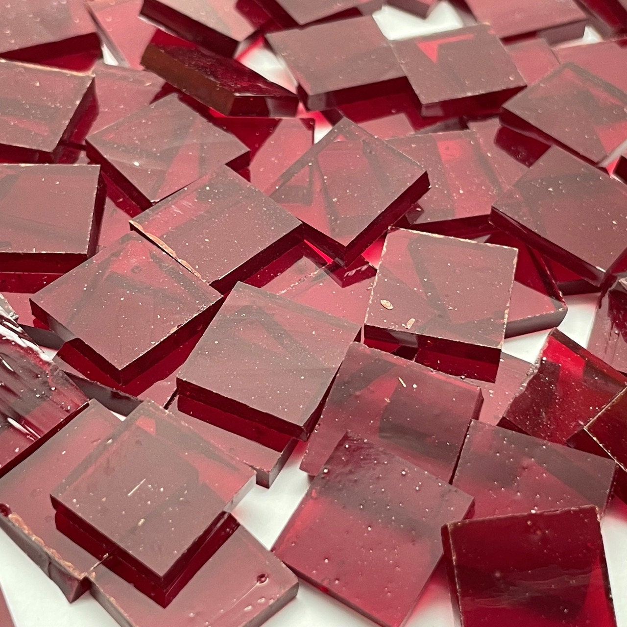 100 Pieces, Wine Red Diamond Shape Glass Mirror Tiles, Size Approx