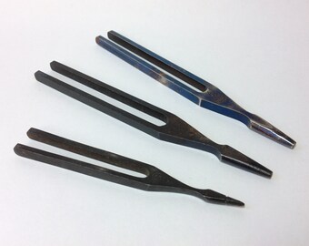 Antique English Blued Steel Musical Tuning Forks. Set of 3 By John Walker Of Sheffield. A 440, C Phil' & A New Phil'. Musicians Accessories