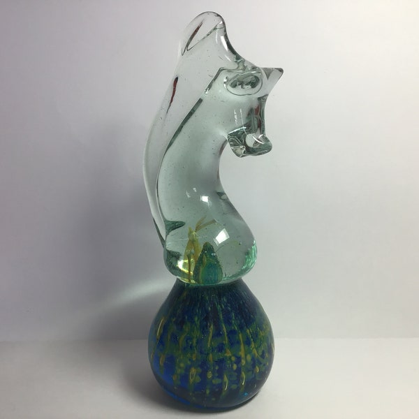1980s Signed Mdina Glass Seahorse Paperweight. Large 19cm Size. Michael Harris Glass. Rare Maltese Mdina Glass. Collectable Paperweights.