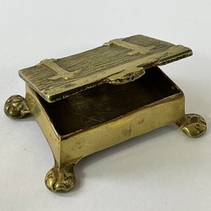Brass Treasure Chest or Bible Box Table Vesta/Match Holder c1900. Retro Pirate/Rustic Engagement Ring Box. Brass Desk Paperweight/Match Safe
