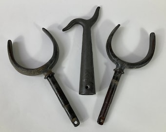 Cast Steel Boat Hook & Rowlocks c1920s. Retro Oar Locks. Sailing/Fishing/Maritime/Boating/Rowing/Yachting Collectables-Seaside/Coastal Decor