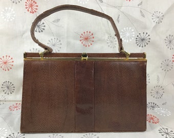 1960s Jane Shilton Genuine Lizard Skin Designer Hand Bag-Purse. Retro English Designer Accessories. Retro A Line Handbag-Purse-Evening Bag.