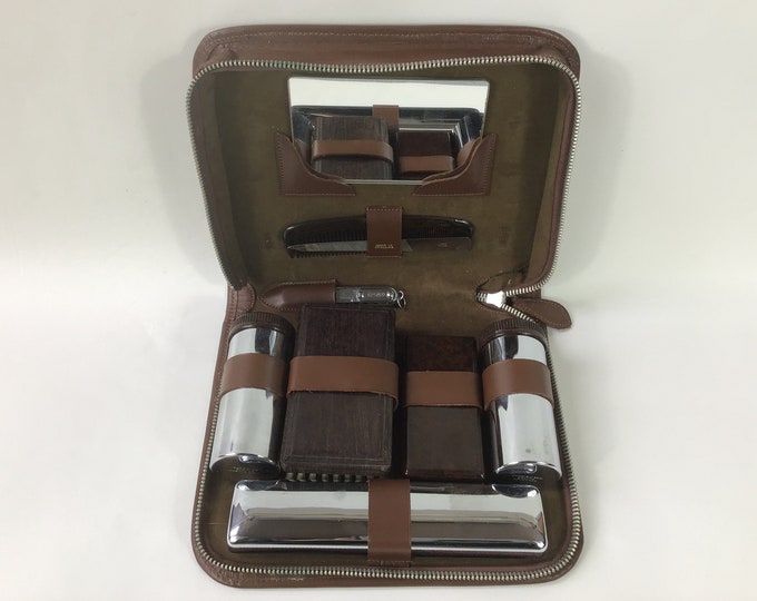 1930s Gentleman's Calf Leather Travel Shaving Case With Souplex Razor. Mens Travel Grooming Set. Mens Dopp Kit. Retro Travel Gifts - Men.